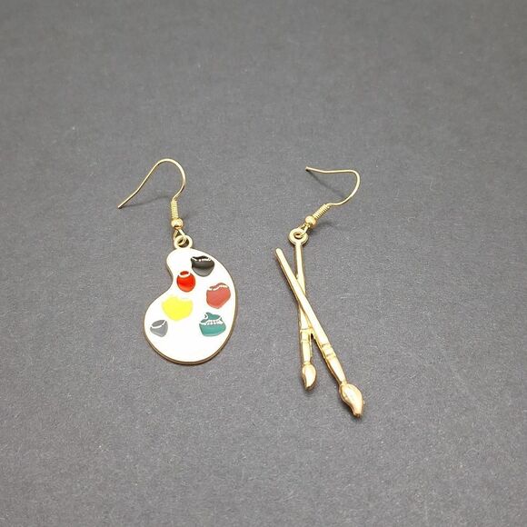 Paint earrings brush and Pallete for artist art teacher gifts - Picture 2 of 4